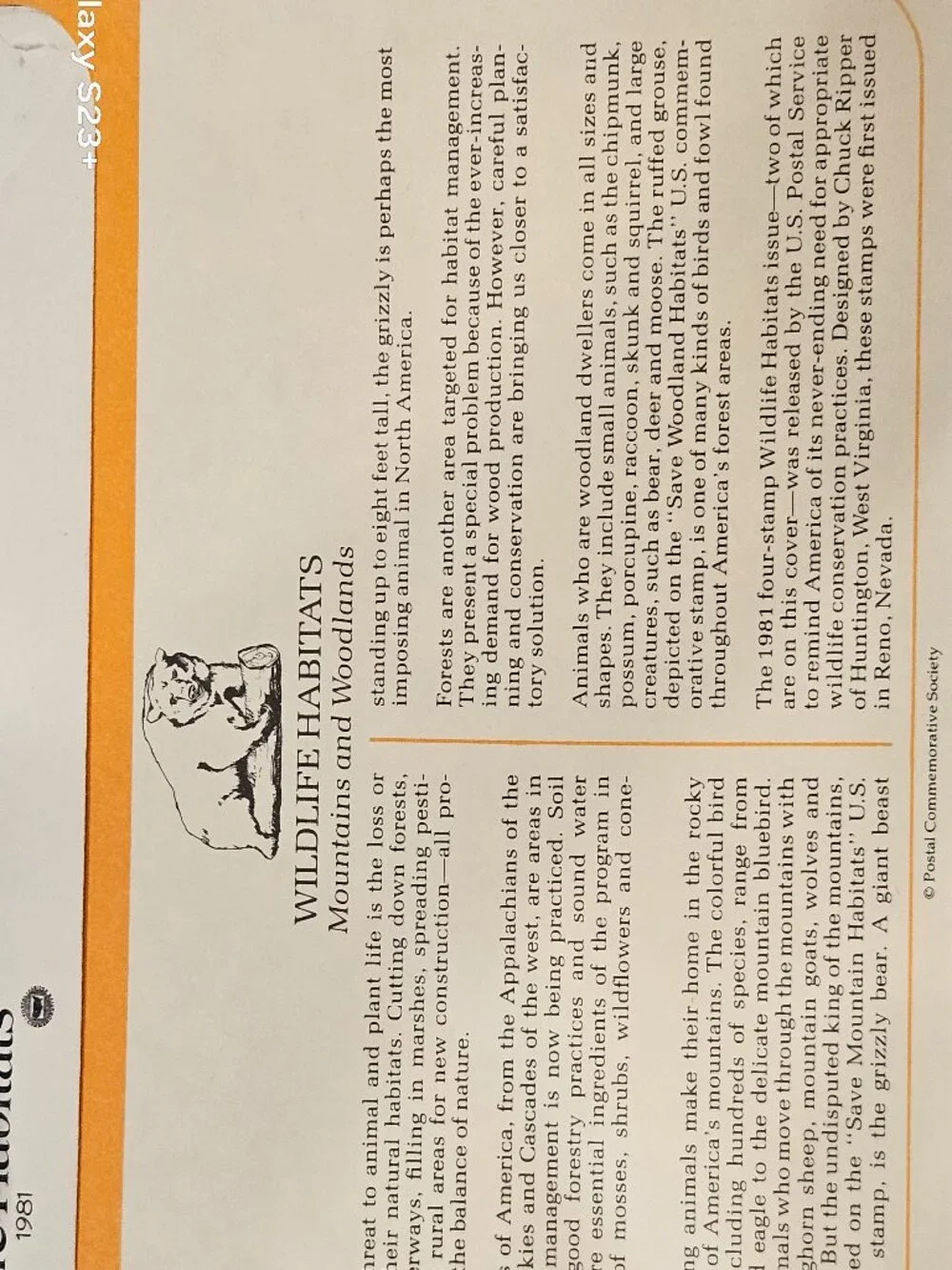 RARE COLLECTIBLE USPS 1ST DAY ISSUE COVER SAVE OUR WILDLIFE GRIZZLY BEAR STAMP